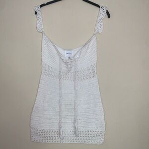 White Crochet Mini Dress - Size Medium